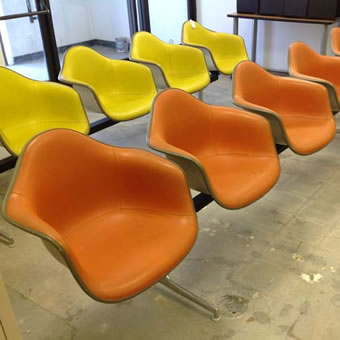 Vintage Herman Miller Reception Seating (Yellow/Orange Plastic Seat with Beige Metal Frame)